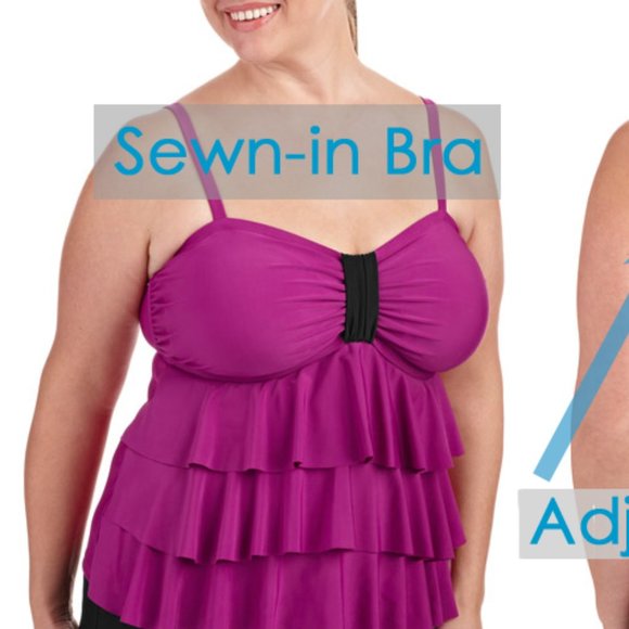 rld 1X CATALINA swimsuit top Tankini Swim Top Waterfall Tiered Ruffle PLUS 16 - Picture 5 of 9